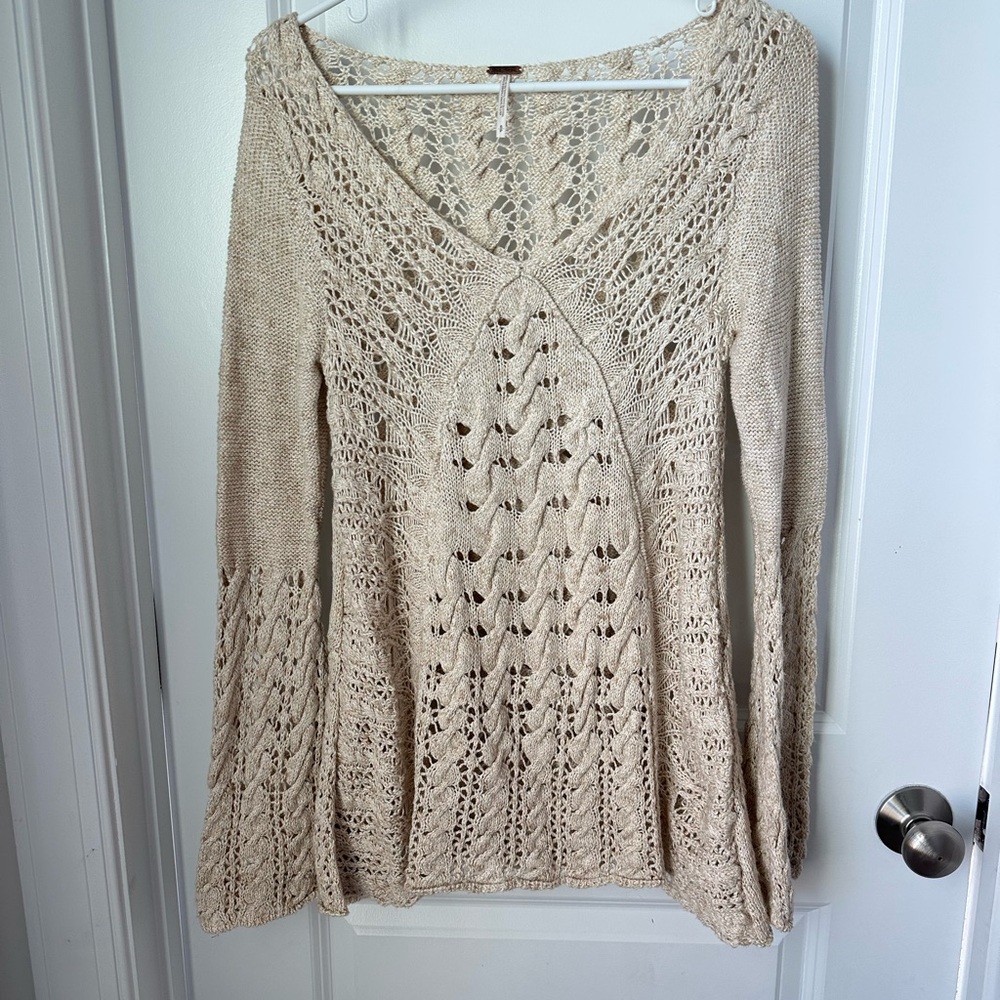 Free People 'Clockwork' crochet bell sleeve sweater